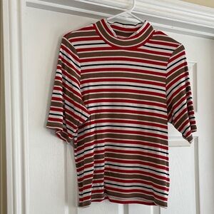 Ribbed, Striped Red and Brown Anthropologie Top